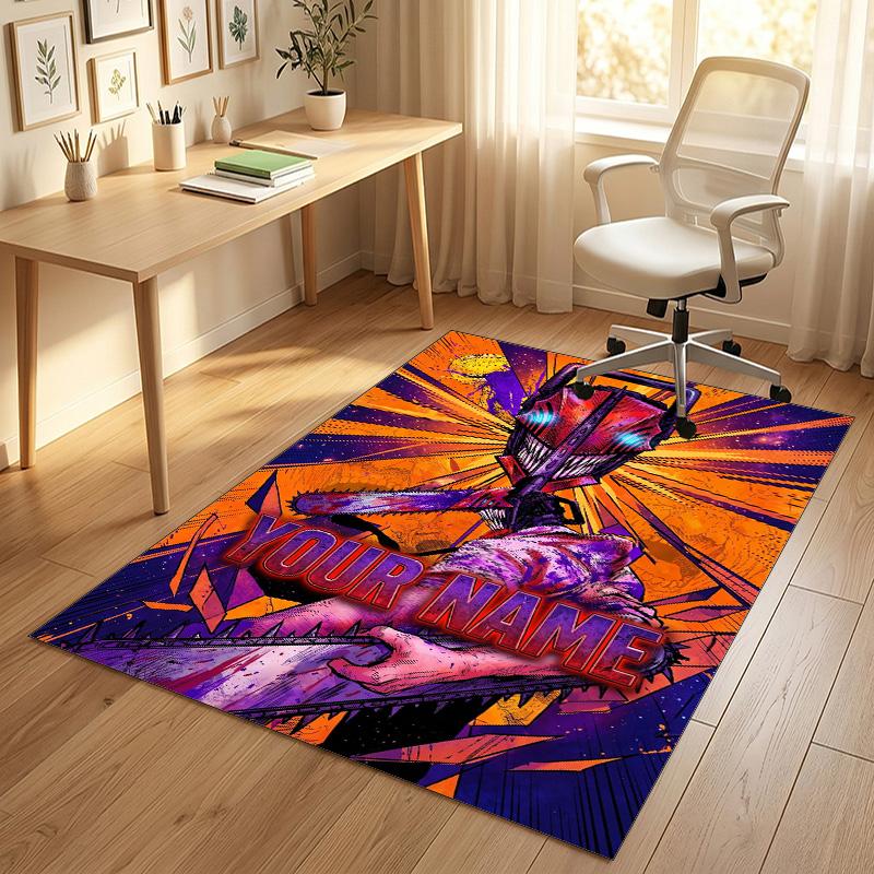 Personalized Crystal Velvet Carpet,Chainsaw Man Custom Printed Name, Plush Area Rug For Home Indoor Decor
