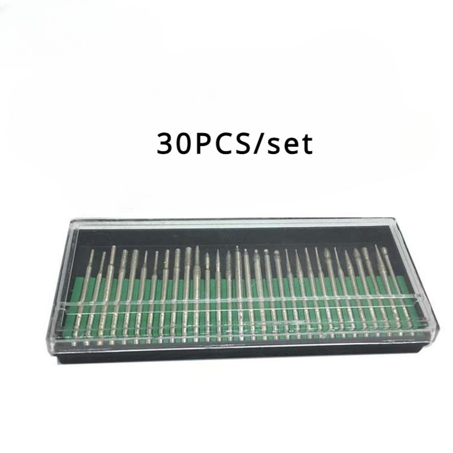 30 Pcs/Set Diamond Grinding Burr Needle Point Engraving Carving Polishing For Glass Jade Stone Woodworking Hand Tool Accessories