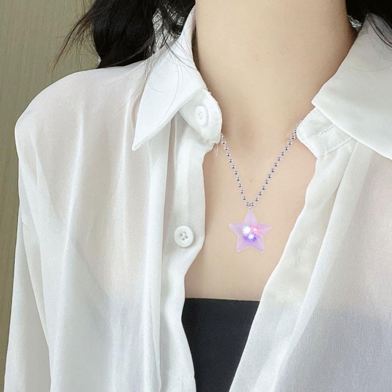 Light up Star Necklace Glowing Star Necklaces LED Flashing Necklace Flashing Party Accessories for Adults Women Gifts