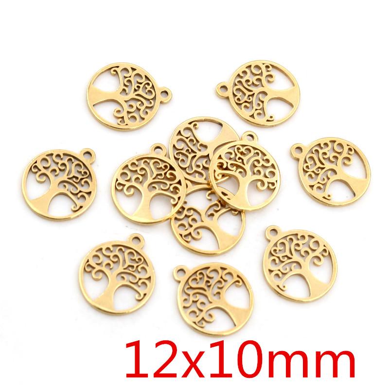 10pcs/lot  316 Stainless Steel Gold Plated Tree Moon Butterfly Small Charms Pendant For Necklace DIY Jewelry Making