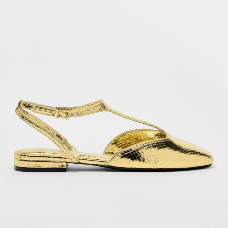 Spring Women Slingback Flats Designer Buckle Ankle Strap Fashion Gold Black Large Size Comfortable Ladies Mary Jane Shoes