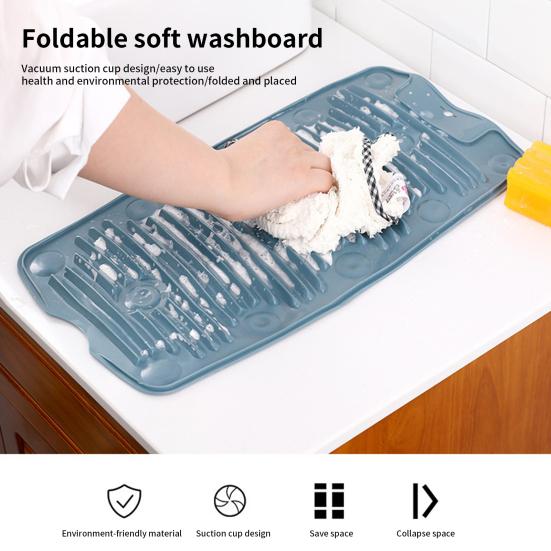 Laundry Board Foldable Non-slip Suction Silicone Portable Folding Dirty Clothes Washing Board Daily Use