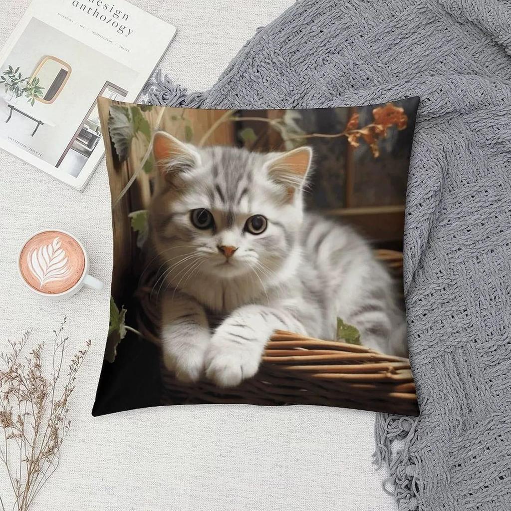 Colorful Bohemian Short Plush Pillowcase 45x45cm Adorable Kitten Living Room Bedroom Decor (Pillow Insert Not Included)