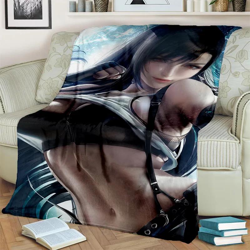3D Tifa Aerith Sexy Lace Girl Game Cartoon Blanket,Soft Throw Blanket for Home Bedroom Bed Sofa Picnic Office Cover Blanket Kids