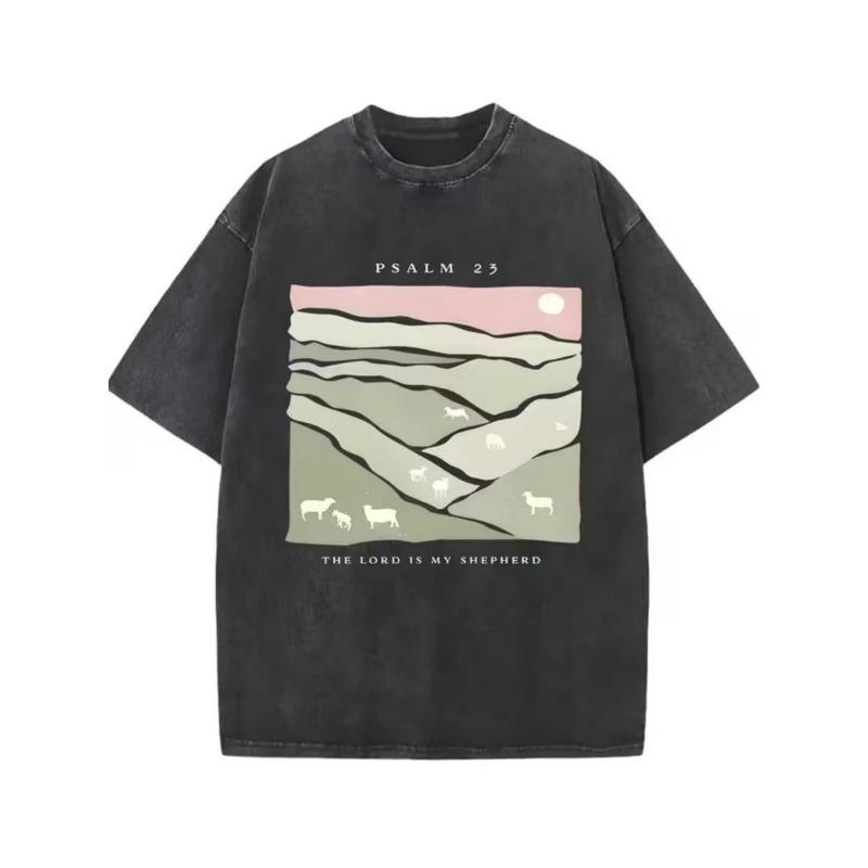 

European Size Men S Short Sleeve T-Shirt with a Vintage Graphic Print | Casual Everyday Wear Featuring a Religious Design from Psalm 23 S чёрный