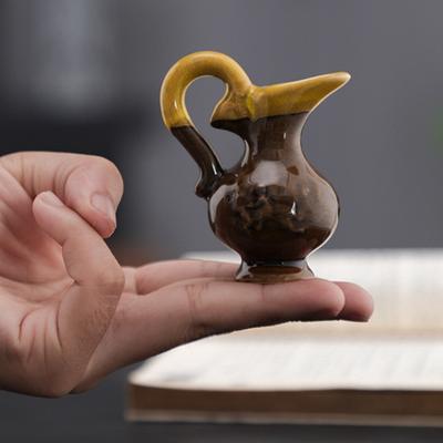 Mini Flower Vase Figurine Vintage Colored Pottery Miniature Vase Statue Sculpture Tiny Flower Pot Holder Decoration Ornament