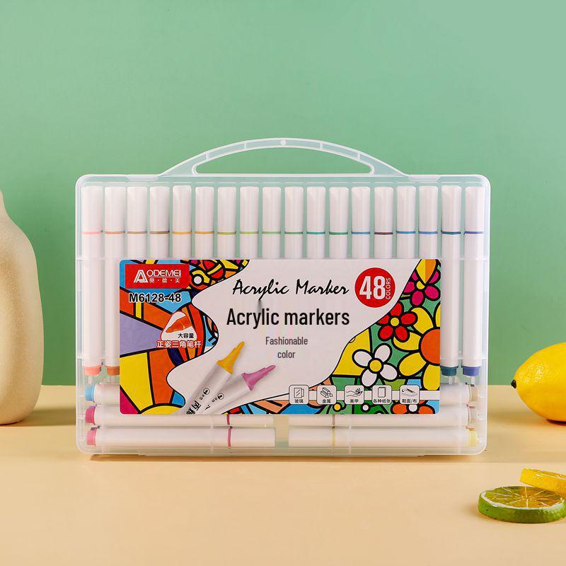 Multicolor Triangular Barrel Acrylic Markers for Students and Kids - Set of 12-60