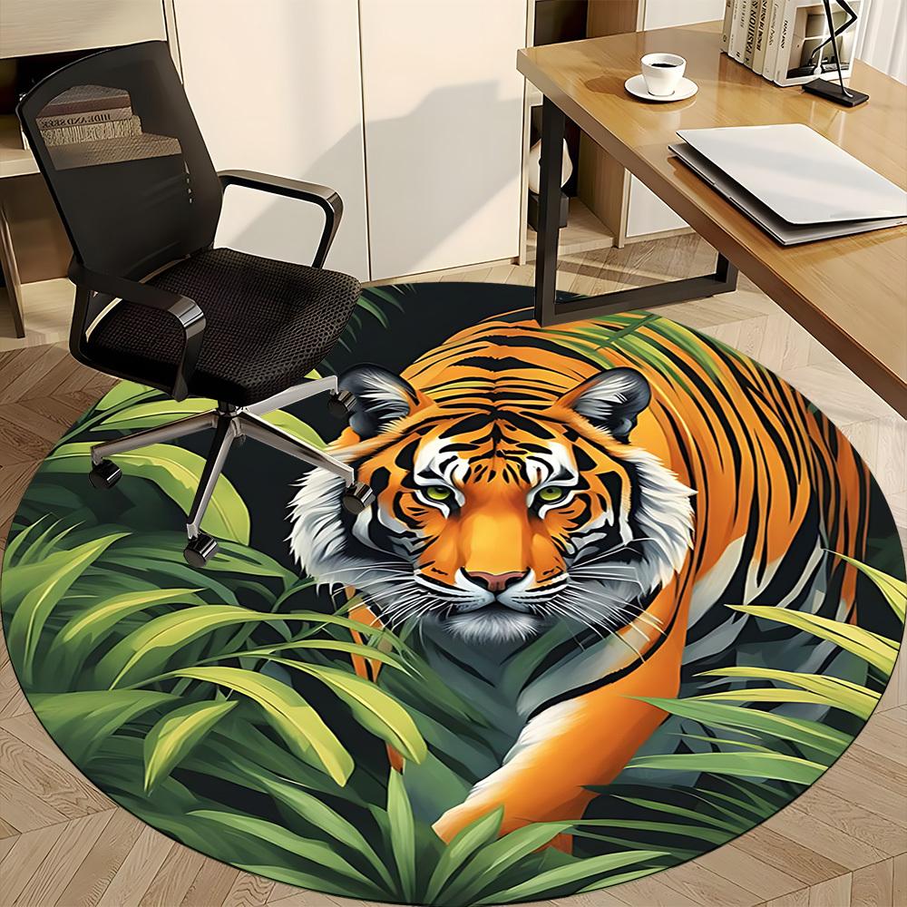 1pc Tiger Jungle Print Chair Carpet for Office, Round Non Slip Durable Large Size Office Carpet, Suitable for Office