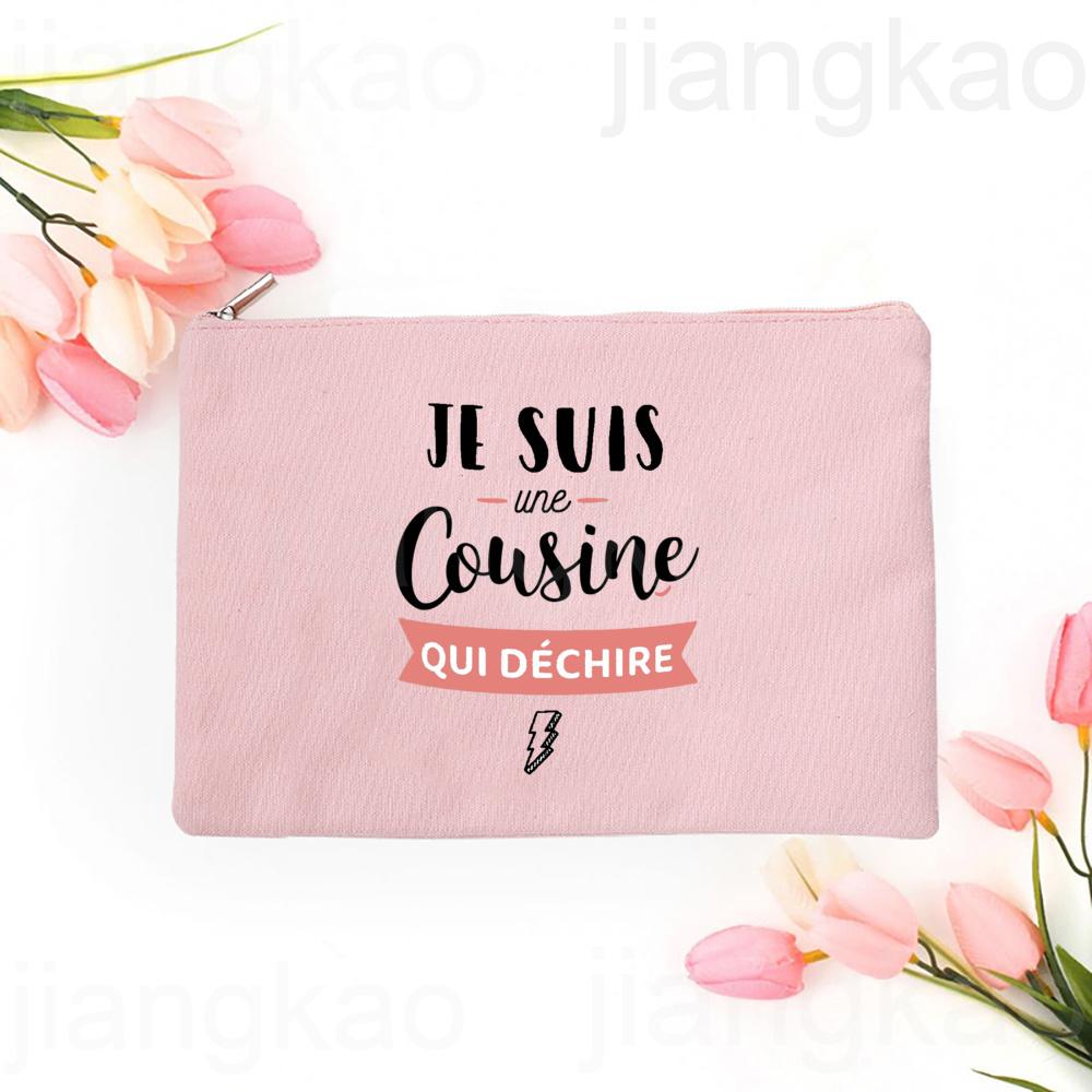 Best Cousin In The World French Print Makeup Bag Pouch Women Travel Neceser Toiletry Storage Bags Cosmetic Bag Gift for Cousins