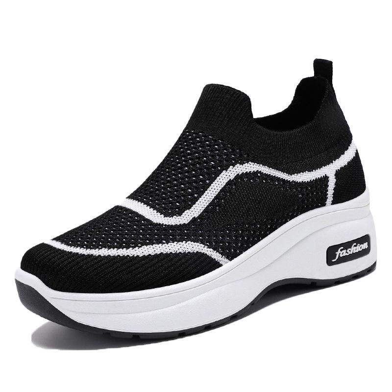 Women's Breathable Mesh Fly-Knit Casual Shoes with Thick, Soft Soles for Comfortable Height Increase