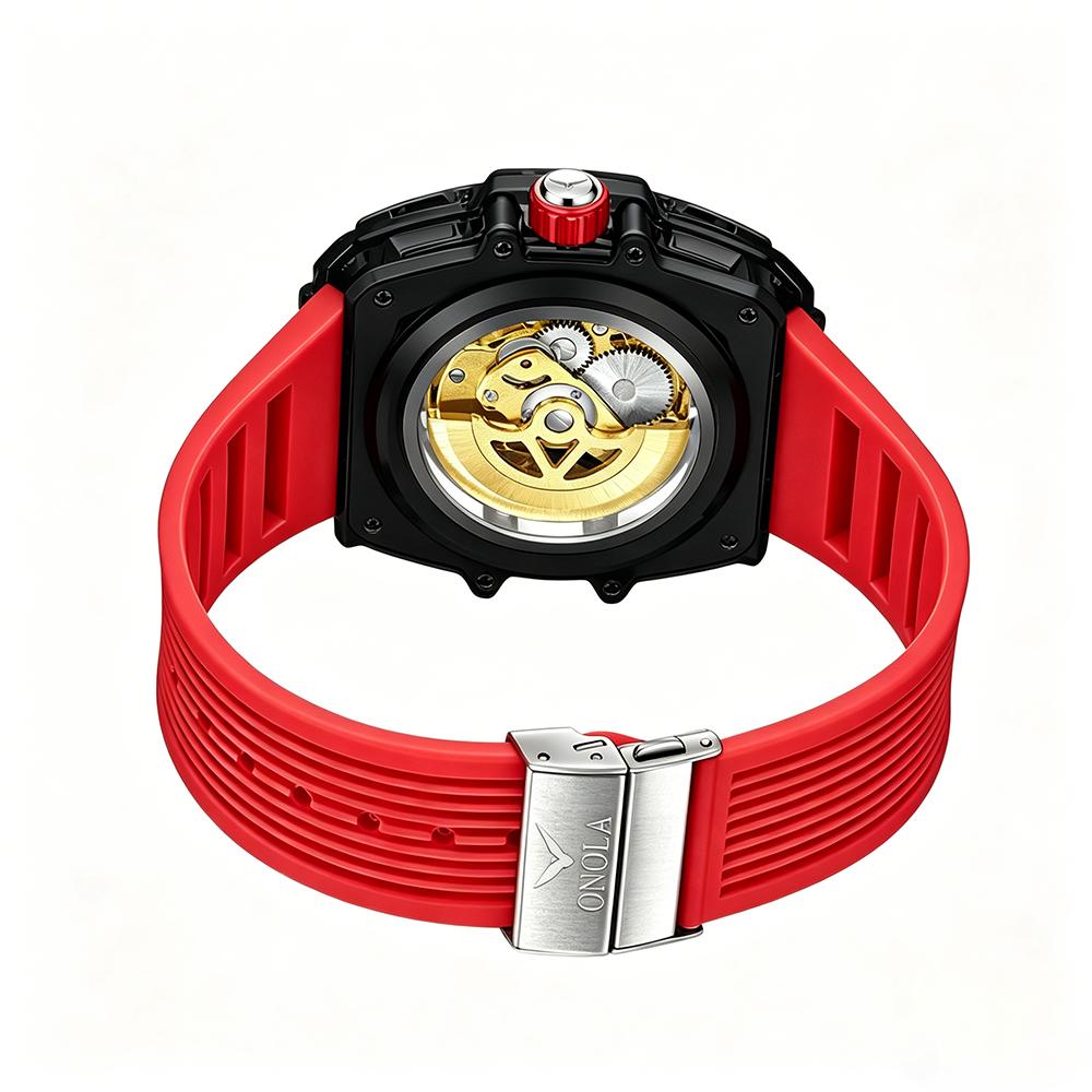 Skeleton Automatic Mechanical Watch for Men Casual Transparent Case Waterproof Luminous Wrist Watch Silicone Strap
