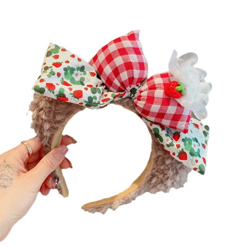 Cute Bow Bear Plush Headband Female Autumn And Winter Fluffy Brown Ears Headband Face Wash Headband Hair Accessories