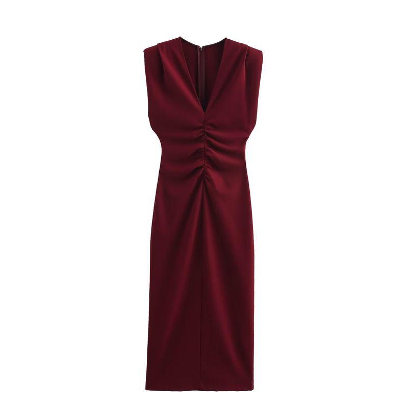 Kaslead New Arrival Women's Clothing Fashion Style Fashion Ruched Sleeveless Waist Midi Skirt Dress 2371650