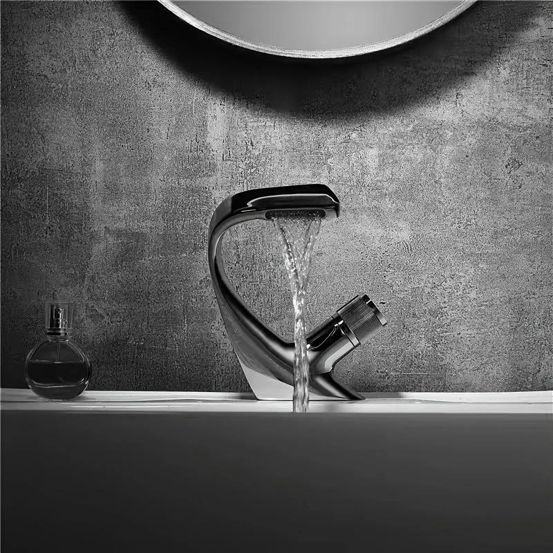 All Copper Black Washbasin Waterfall Faucet Hot And Cold Toilet Basin Faucet Undercounter Basin Single Hole Faucet
