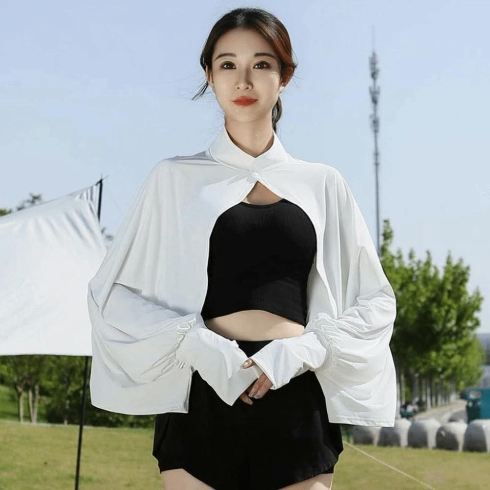 Sweet Solid Color Summer Sunscreen Shawl Sunshade Cloak Thin Ice Silk Cape Arm Sleeves Crop Top Sun Protection Clothing Running