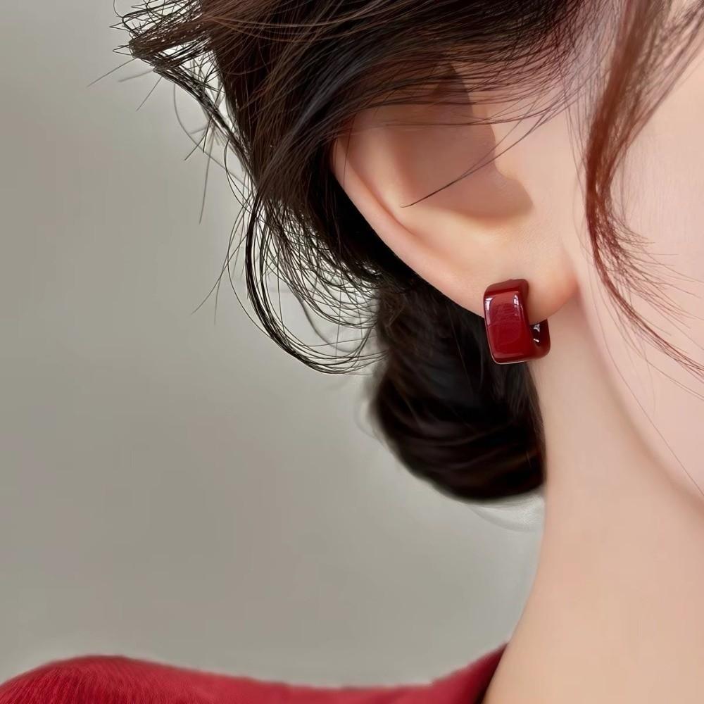 Zinc Zinc Alloy Dark Red Drip Glaze Stud Earrings Acrylic Hoop Earrings Perfect Gift C-Shaped Earrings Date