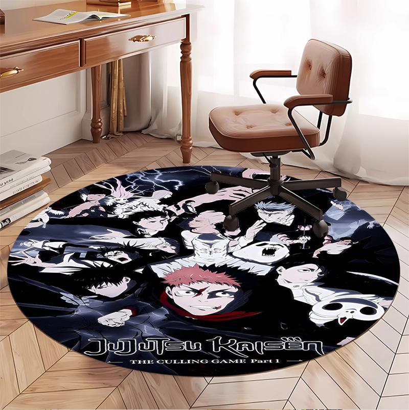 Jujutsu Kaisen Pattern Round Rug, Indoor/Outdoor Mat, for Picnic, Gameroom, Bedroom, Office, Living Room, Home Decor Carpet, Birthday Gift