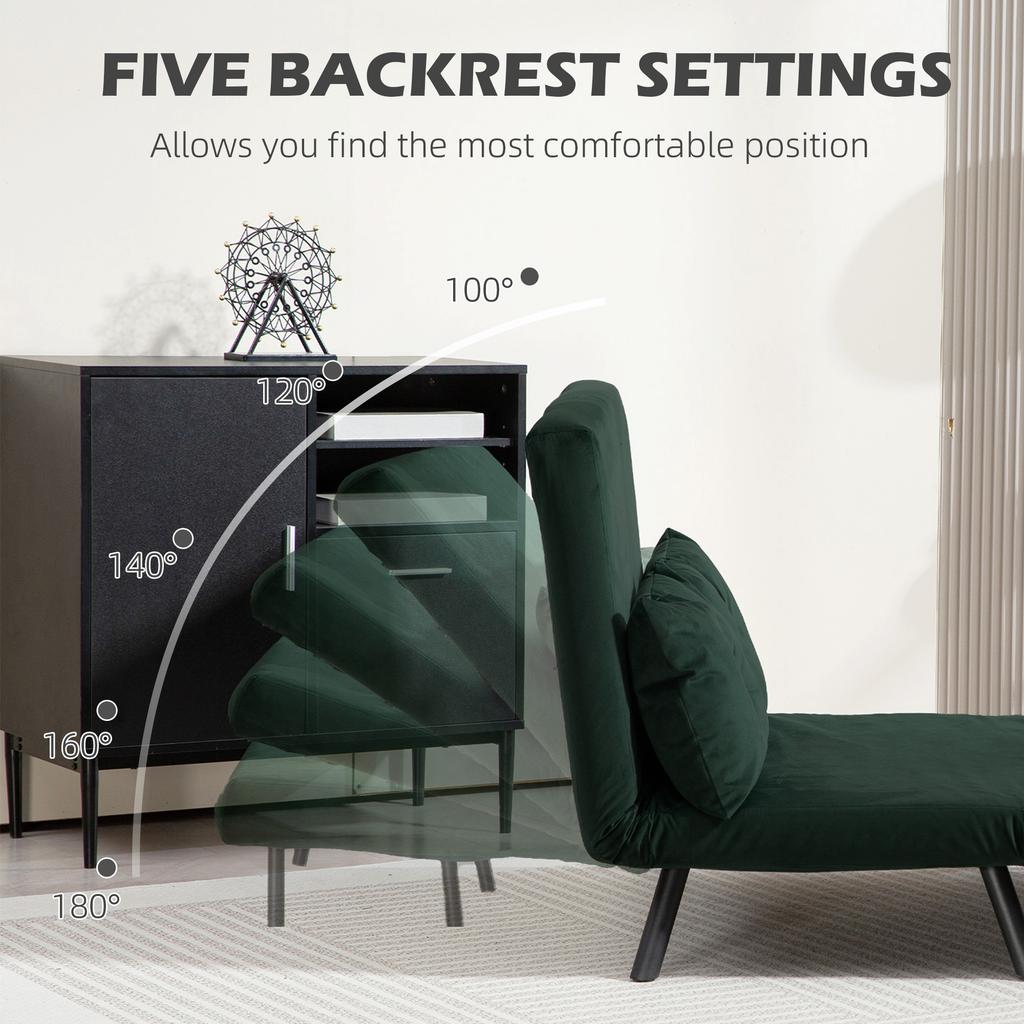 4-in-1 Velvet-Feel Double Sofa Bed, with Pillows - Green