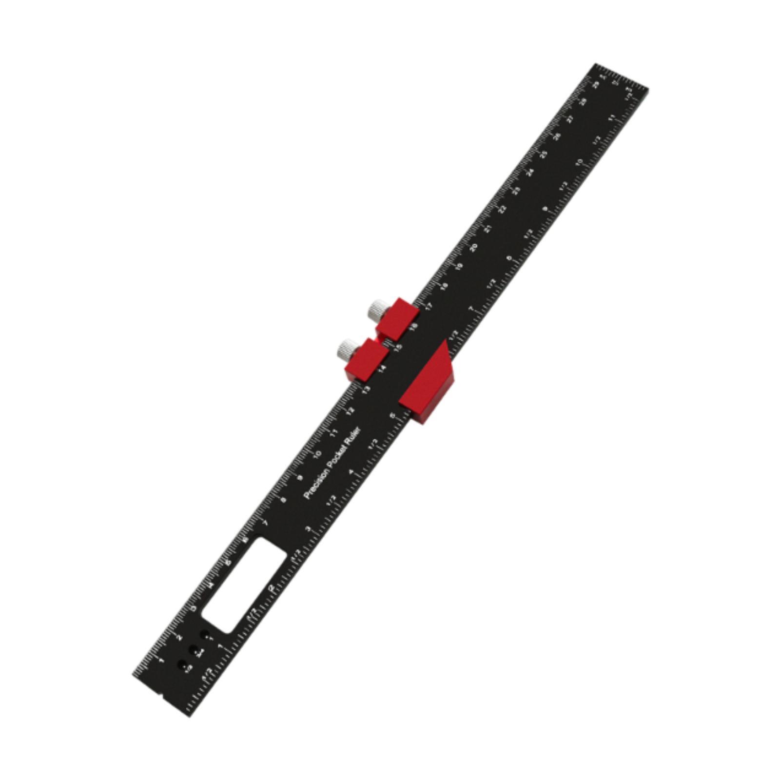 Woodworking Ruler with Slide Stop Portable inch and Metric Professional Square Ruler Marking Ruler Adjustable Sliding Ruler