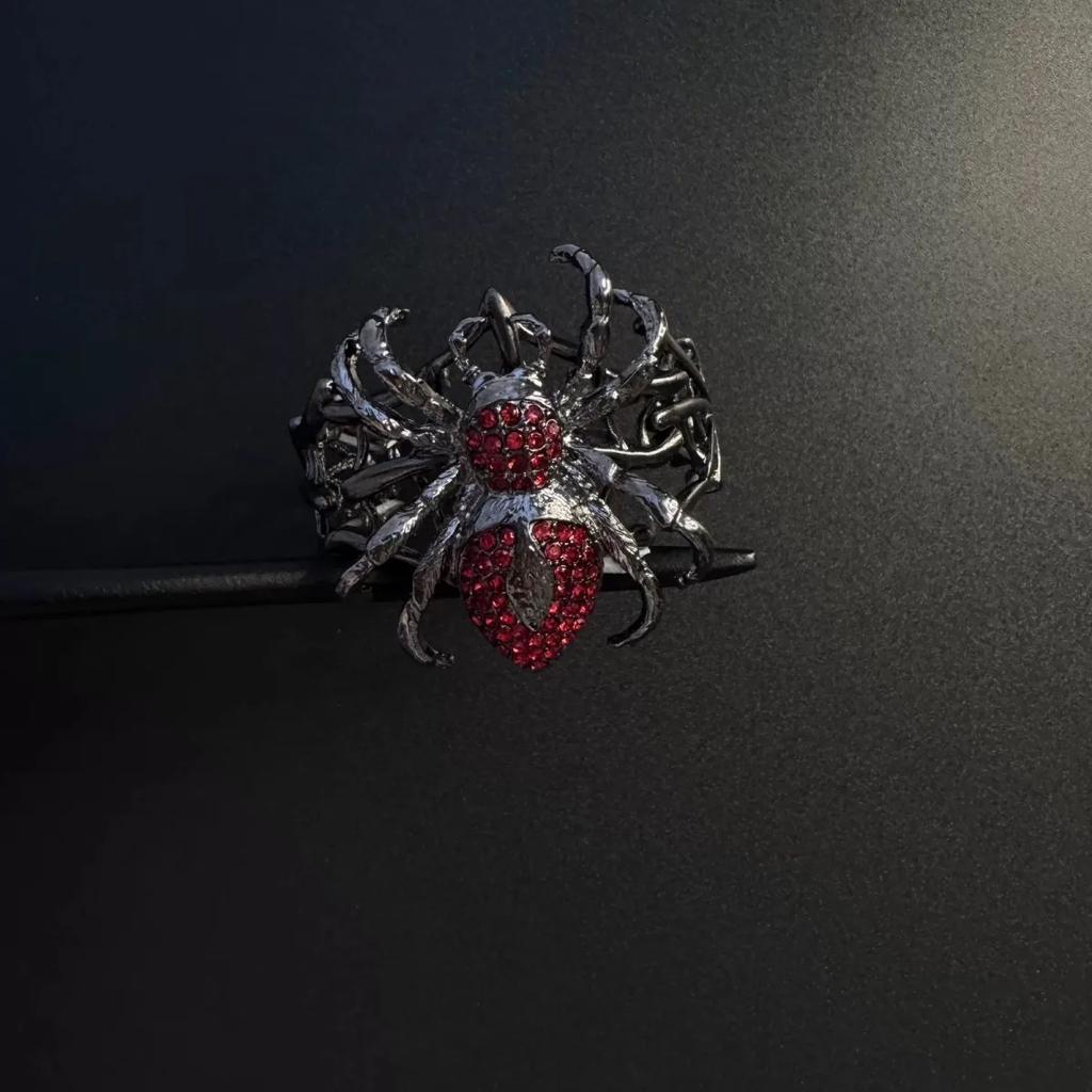 Gothic Dark Hollow Red Spider Bracelet Spider Web Bracelet Stretch Bracelet