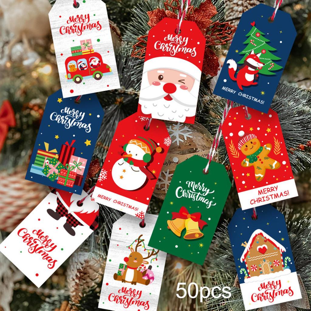 Christmas Tags Gift Creative with Holes Twine Cartoon Hanging Labels Wrap
