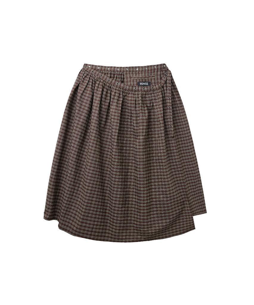 Lense Eyelet Layered Skirt Brown Check