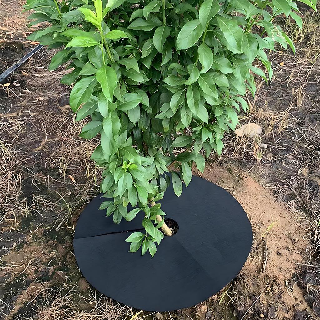 5 Stück Baum-Unkrautbarriere-Matte 32/42/52cm Feuchtigkeitsspendende Unkrautbekämpfung Vlies-Mulchgewebe für Obstgarten Garten Blumenbeet Landschaft