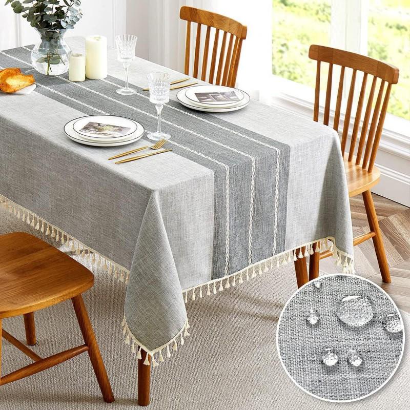 Waterproof Cotton Linen Tablecloth With Embroidery Oil-Resistant Washable Dining Table Cover Nordic Style Rectangle Mat