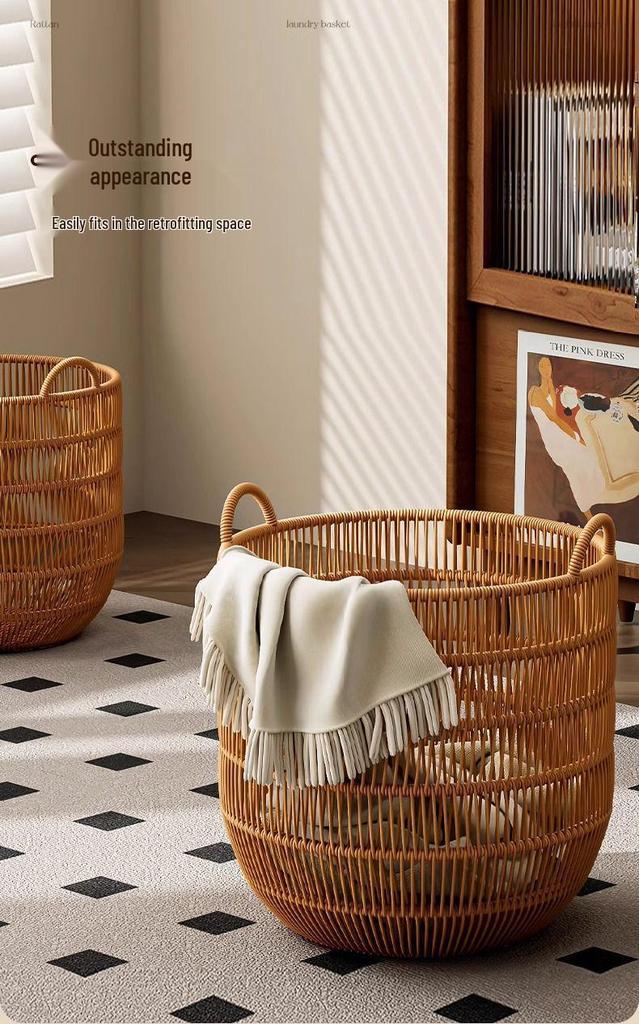 High-Value Waterproof Woven Rattan Laundry Basket for Bedroom and Bathroom
