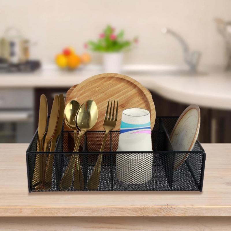 

6 Grid Storage Rack Hollow Metal Paper Plate Holder Multifunctional Tableware And Kitchenware Storage Rack For Kitchen Bathroom onesize