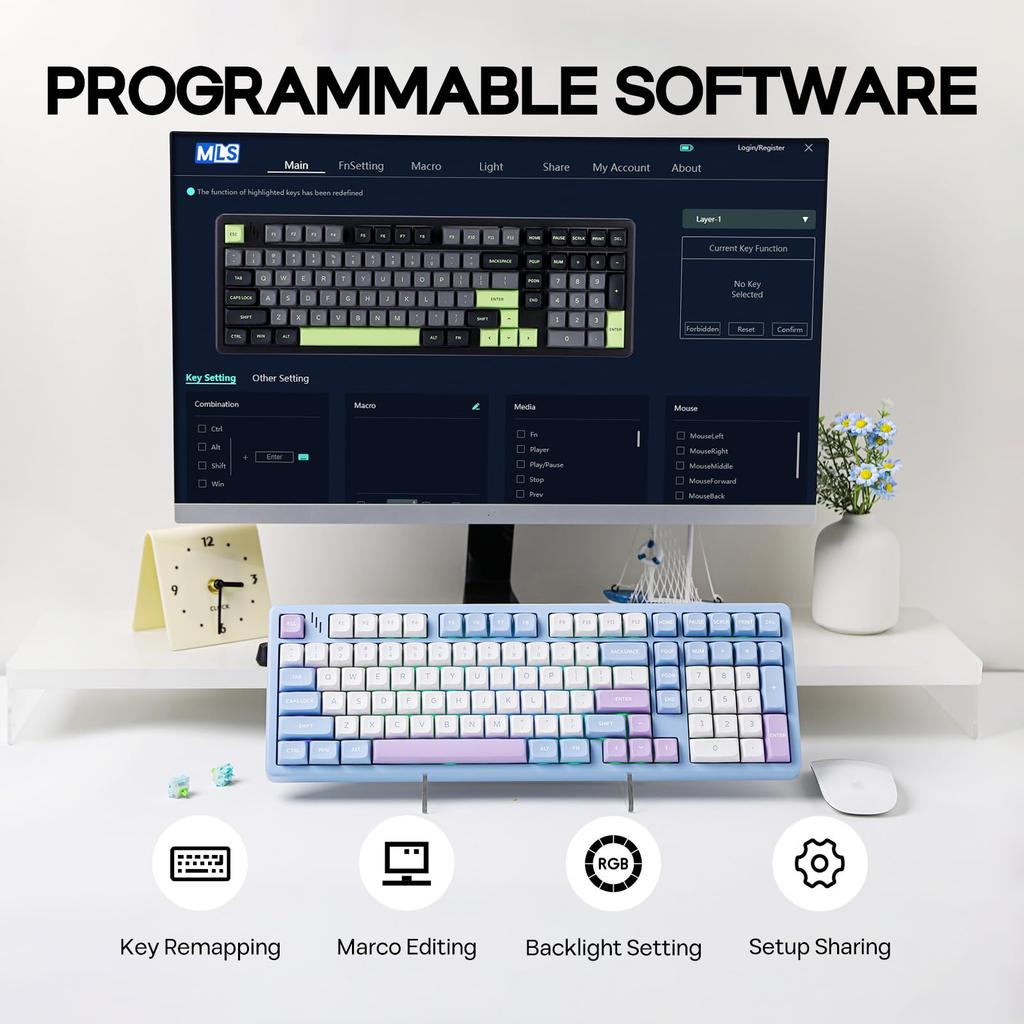 MechLands Blade101 Wireless Aluminum Gaming Gasket Mechanical Custom 8000mAh RGB NKRO for Keyboard, Keyboard, BT5.0/2.4GHz/USB-C, Hot-Swappable