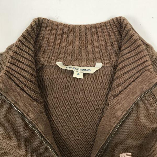 POLO JEANS COMPANY Cotton Knit Jacket [Women’s L/Brown] Ribbed Cuffs Elbow Patch Double Pockets(USED)