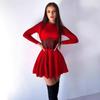 Women's Autumn Winter Fashion Round Neck Long Sleeve Dress Mesh Stitching Thin A-line Dress