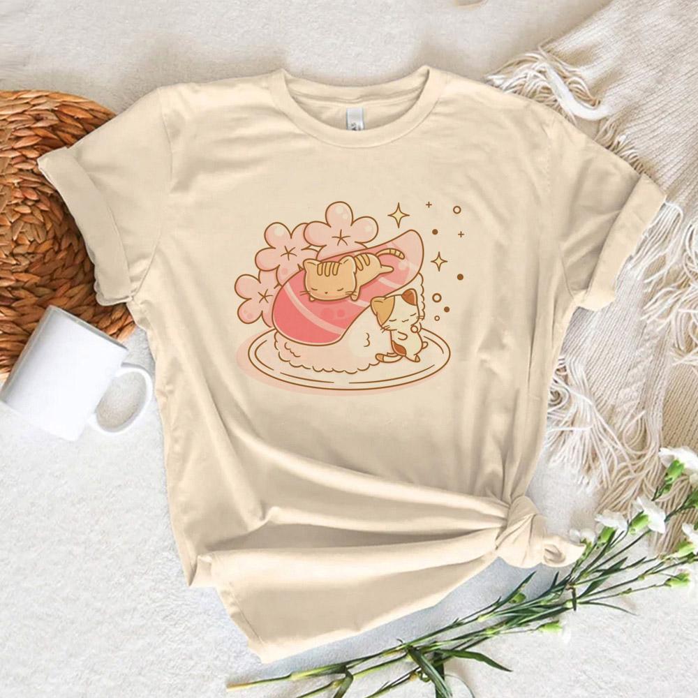 Cute Cat Top Women Harajuku Japanese Funny Tshirt Girl Comic Y2k Funny Clothing