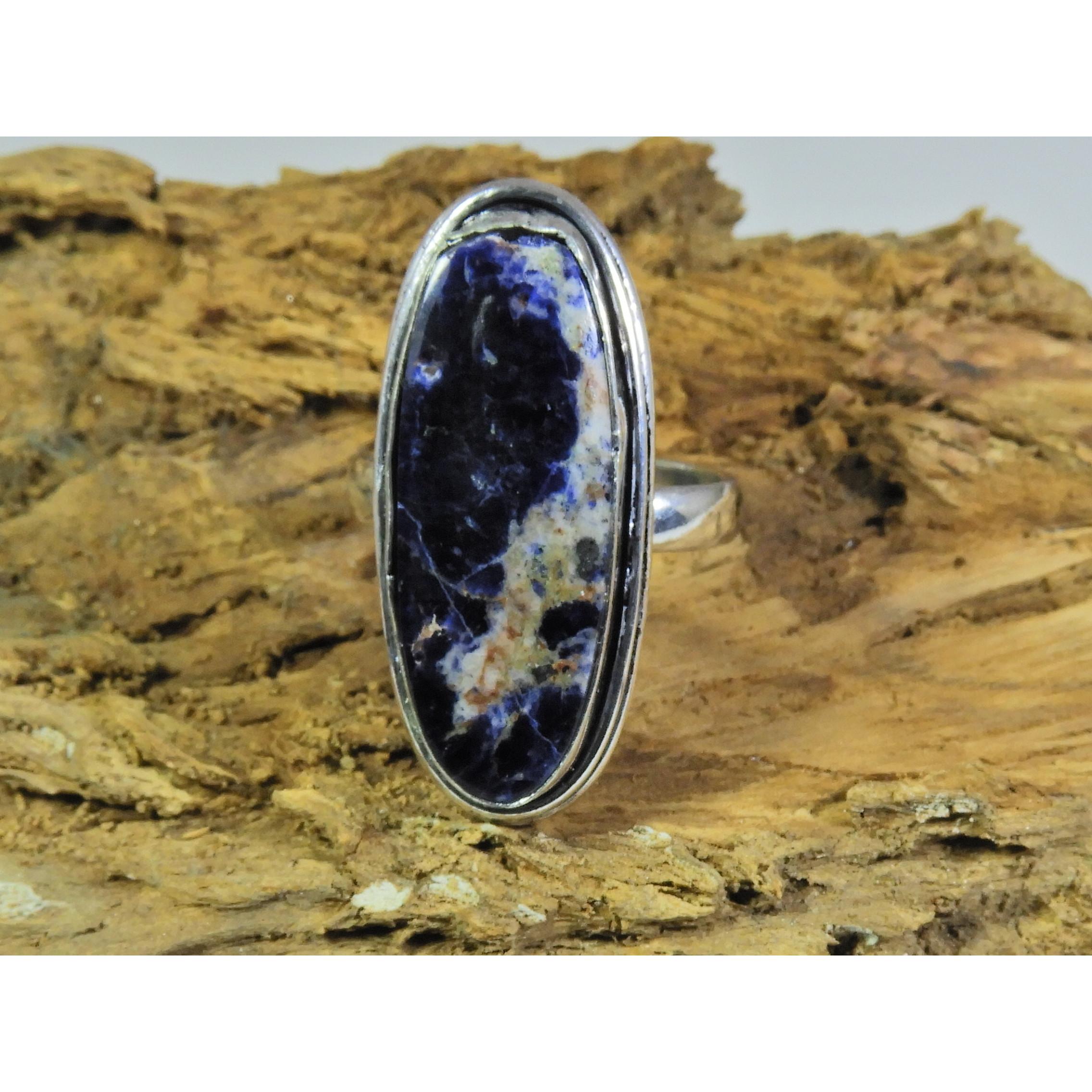 

Natural Blue Sodalite 925 Solid Sterling Silver Ring Size US-8.5 PG-135