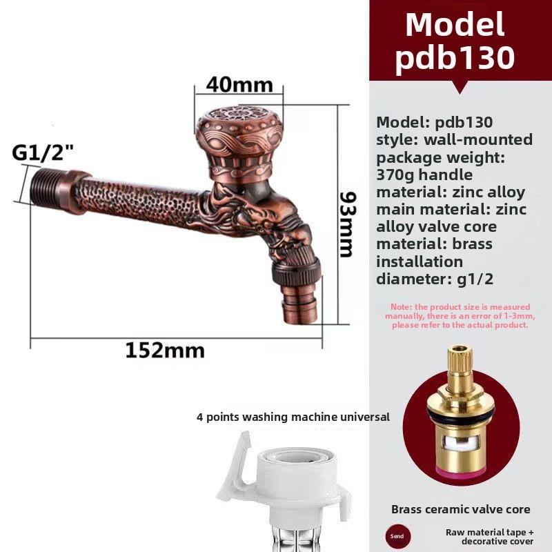 Elegant Golden Dragon Wall-Mounted Faucet with Single Cold Water Valve - Rustic Vintage Style, Stainless Steel and Zinc Alloy