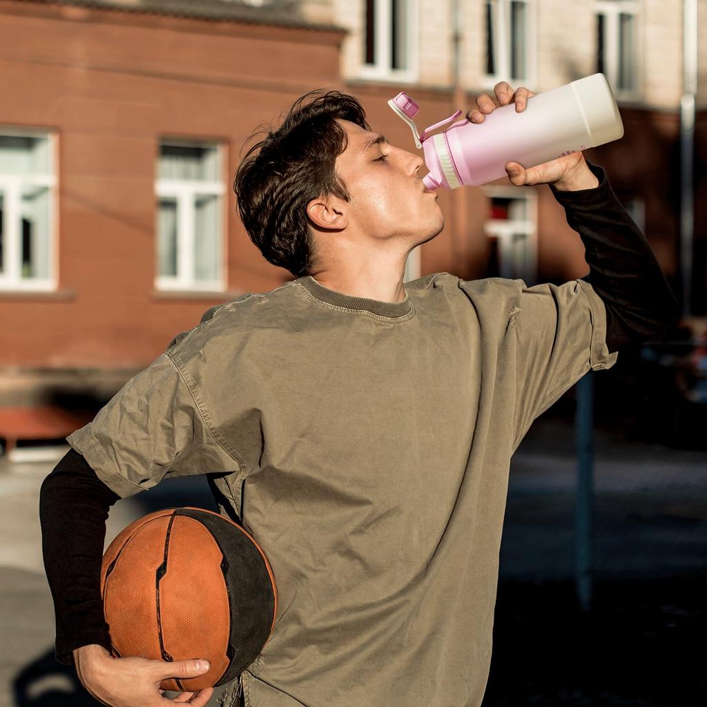 FJbottle 950ml Vacuum Insulated Water Bottle with Screw and Liter Suitable for Sports Large Wide Easy To Stainless Steel with Silicone Perfect for