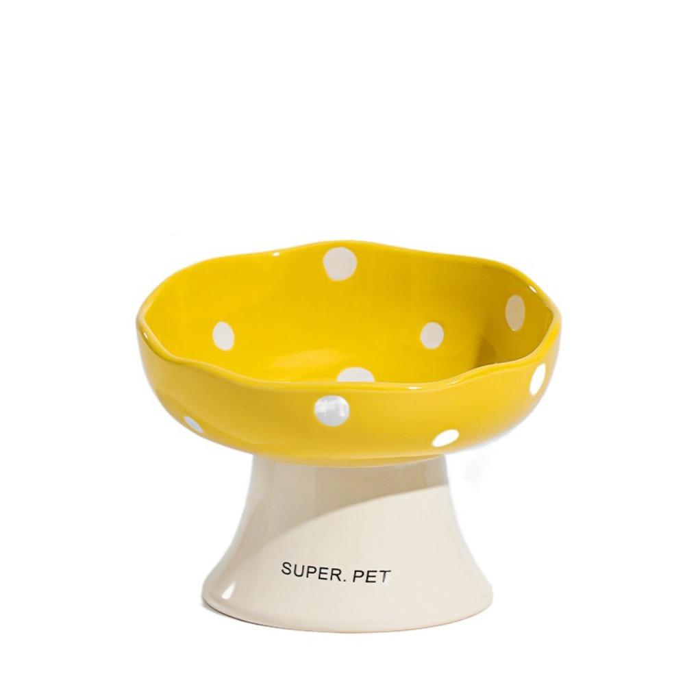 Ceramic Mushroom Cat Bowl Creative Cute Dog Food Feeding Basin Anti Tipping Slanted Mouth Pet High Foot Bowl Neck Protection