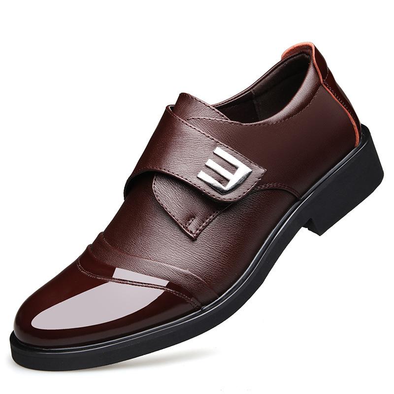 

Winter men s cotton shoes leather waterproof men s business plus fleece thick cotton boots leather shoes for men M1091 38 коричневий