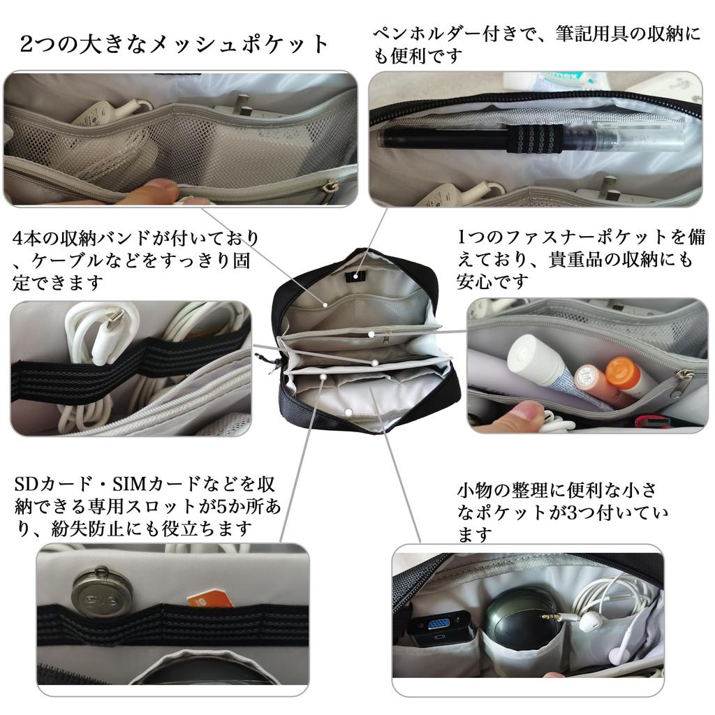 FLYFLYGO Gadget Pouch, Digital Storage Bag for PC Peripherals, USB Cables, Chargers, SD Cards, Cable Organizer, Fits Cables, Adapters, Power Banks, an