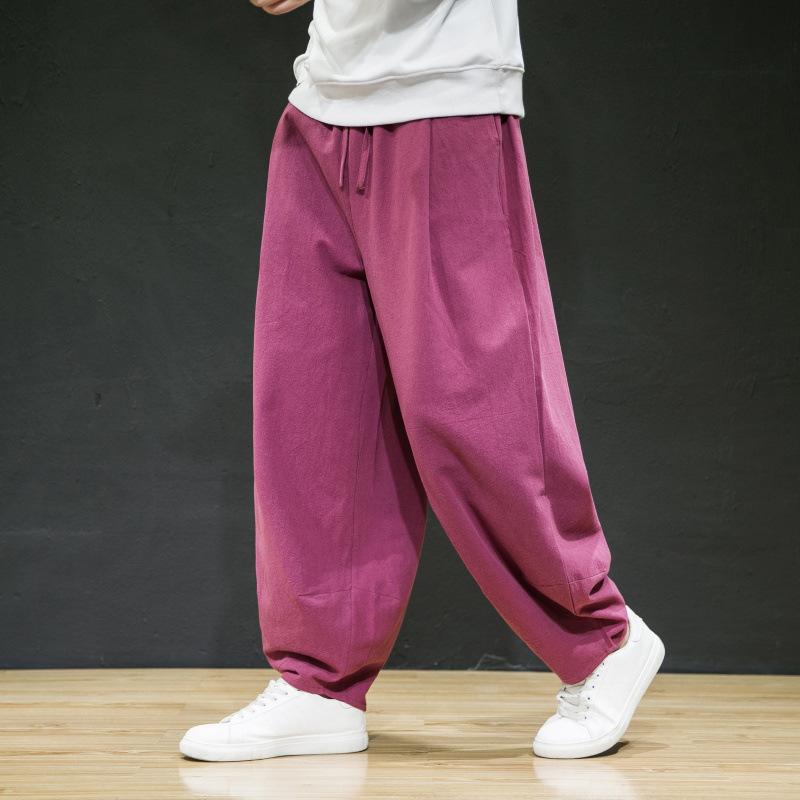 Cotton Linen Casual Wide-leg Oversized Retro Drawstring Sweatpants