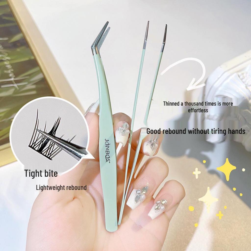 Jiaobosi Gold Feather False Eyelash Tweezers - Beginner Makeup Tool for Eyelash Grafting and Expert Application