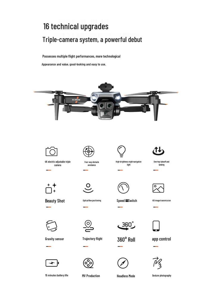 K6max Drone: 4K HD, Triple Cameras, Vertical Shooting, Optical Flow, Aircraft with Quad-Sided Obstacle Avoidance & Remote Control
