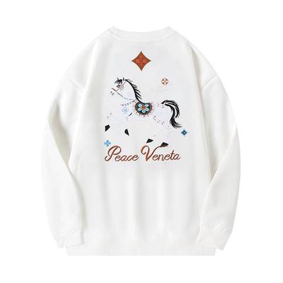 2026 Year of the Horse Color-Changing Embroidered Fleece Pullover - Trendy Round Neck Sweatshirt for Autumn/Winter