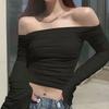Mesh Ruched Fairy Long Sleeve T-Shirt Women Sexy Off Shoulder Streetwear Crop Tops Female Solid Elegant Party Fashion Clothing 2026