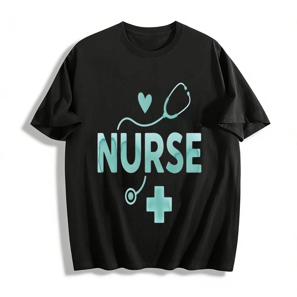 Heart Stethoscope Nurse Themed Printed Casual Top Pure cotton T-shirt XXS