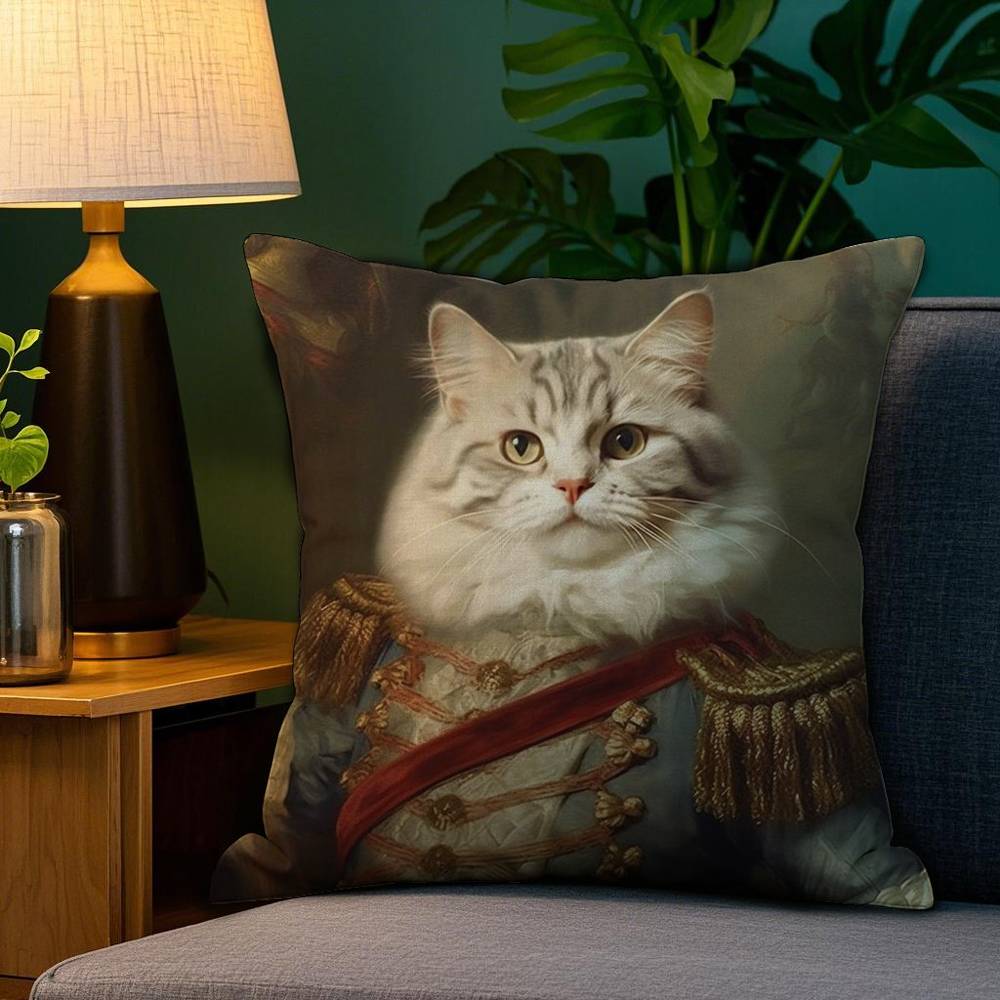 Ренессанс Королевский Кот Смешная Наволочка Диван Гостиная Спальня Двусторонняя Печать Квадратная Подушка Наволочка для Сна 12x12Inch