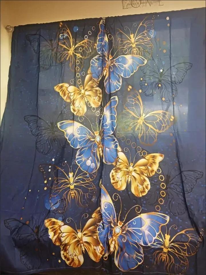 Golden Blue Butterfly Curtains Elegant Purple High Blackout Curtains Fashion New Style