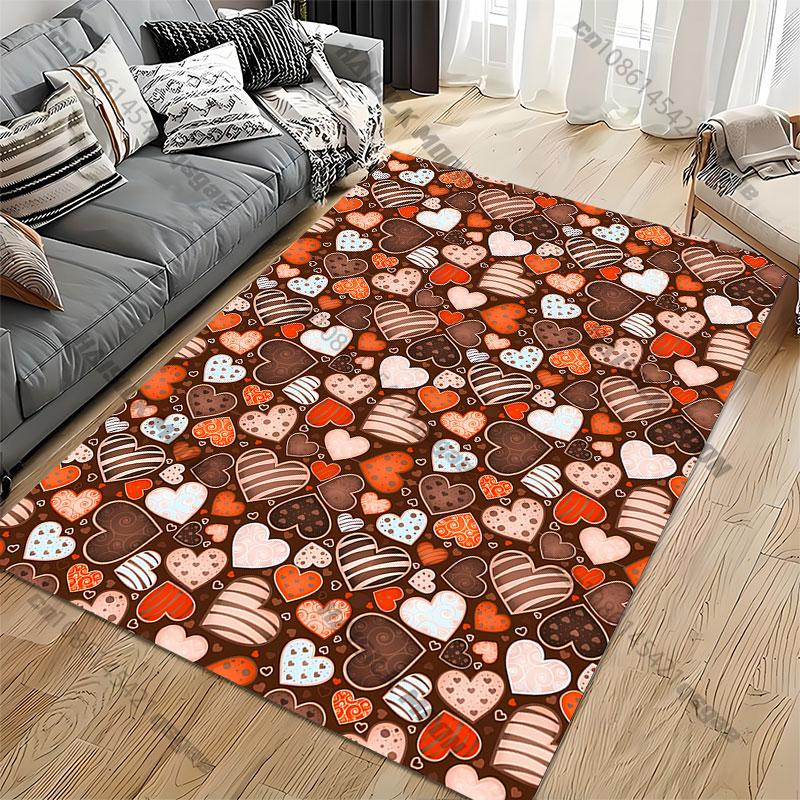 Colorful Hearts Chocolate Pattern Carpet Yoga Living Room Room Decor Children's Crawling Mat Doormat Area Rug Games Mat