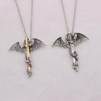 Punk Men Glow In The Dark Dragon Sword Pendant Chain Necklace Party Jewelry Gift